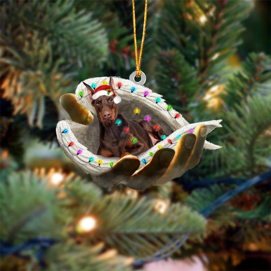 Dobermann (Brown) Sleeping Angel In God Hand Christmas Ornament Godmerch Ornament - Best gifts your whole family