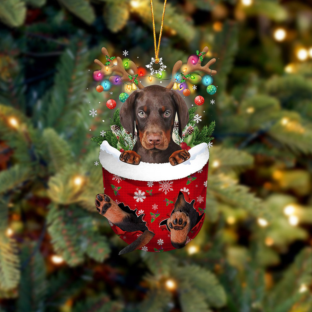 Dobermann In Snow Pocket Christmas Ornament Flat Acrylic Dog Ornament - Best gifts your whole family