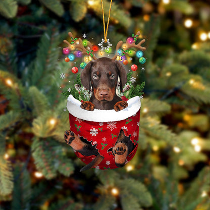 Dobermann In Snow Pocket Christmas Ornament Flat Acrylic Dog Ornament - Best gifts your whole family