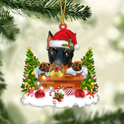 Dobermann Pinscher In The Chimney Hanging Ornament Dog Christmas Ornament - Best gifts your whole family
