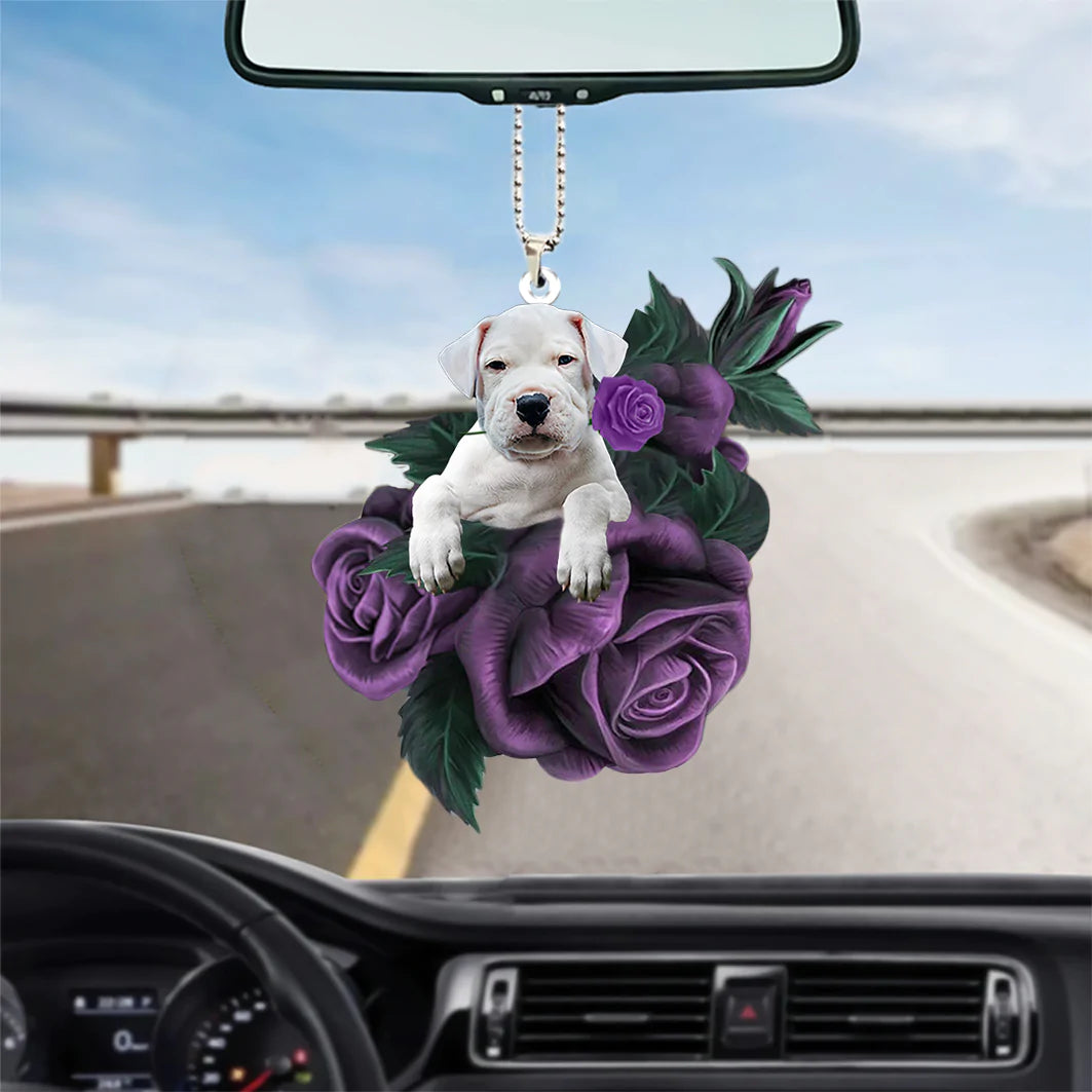 Dogo Argentino In Purple Rose Car Hanging Ornament - Best gifts your whole family