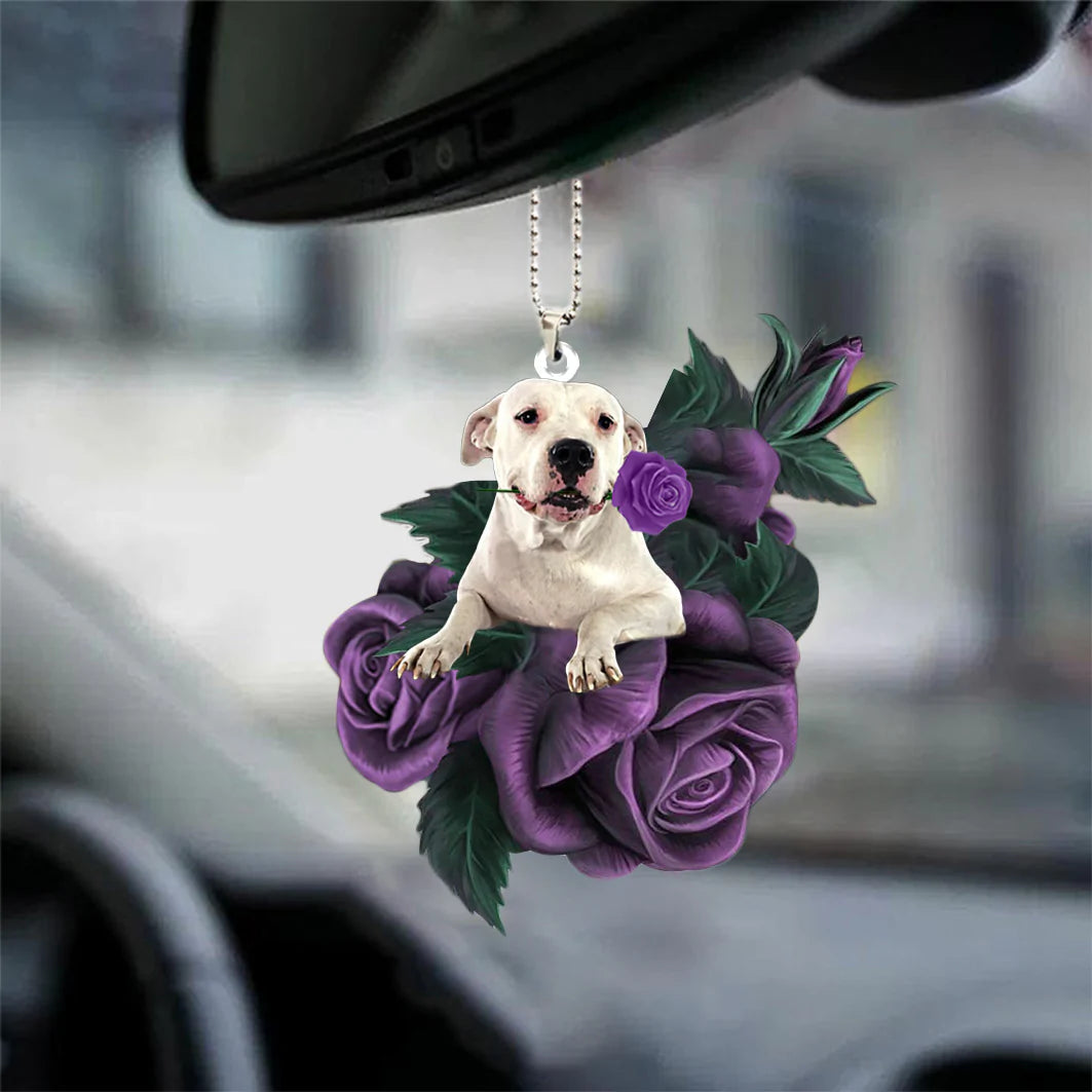 Dogo Argentino In Purple Rose Car Hanging Ornament, Cute Ornament For Her Car - Best gifts your whole family