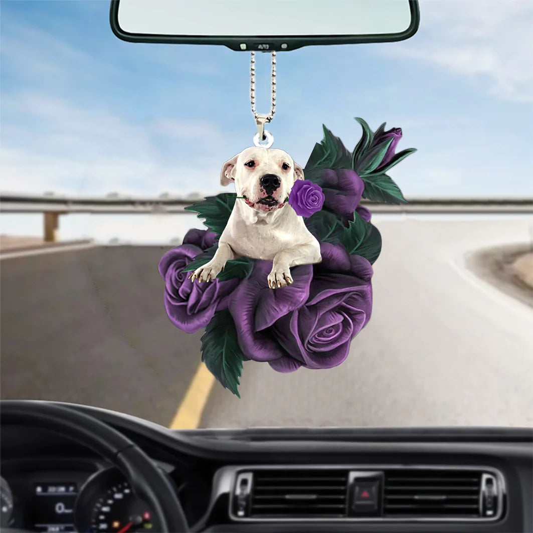 Dogo Argentino In Purple Rose Car Hanging Ornament, Cute Ornament For Her Car - Best gifts your whole family