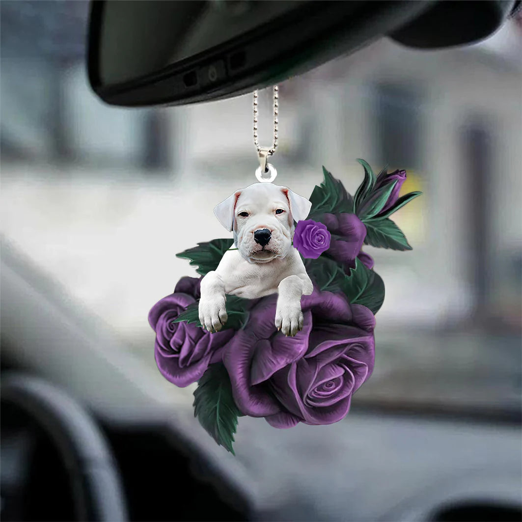 Dogo Argentino In Purple Rose Car Hanging Ornament - Best gifts your whole family