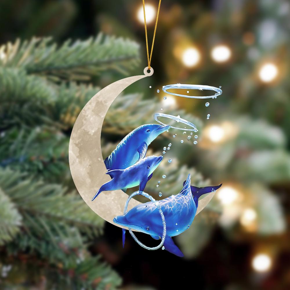 Dolphin Sits On The Moon Hanging Ornament, Animal Christmas Ornaments - Best gifts your whole family