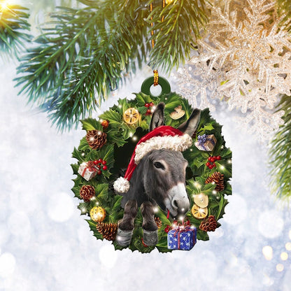 Donkey Christmas Wreath Ornament Flat 2D, Farm Animal Lover Gifts, Christmas Tree Ornament, Home Decor Plastic Ornament - Best gifts your whole family