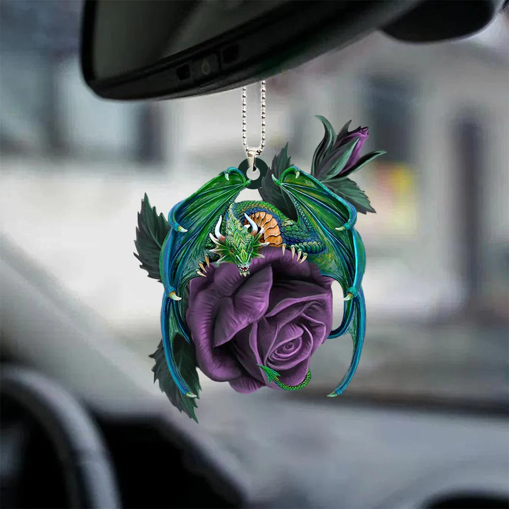 Dragon On Purple Rose Car Hanging Ornament Dragon Acrylic Two Sides Tree Ornaments - Best gifts your whole family