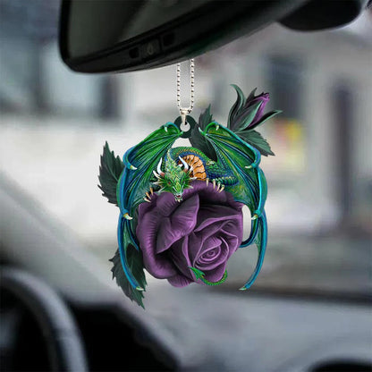 Dragon On Purple Rose Car Hanging Ornament Dragon Acrylic Two Sides Tree Ornaments - Best gifts your whole family