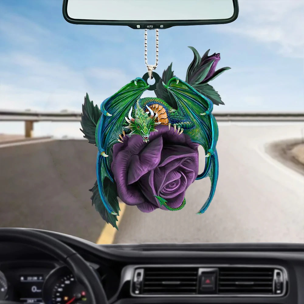 Dragon On Purple Rose Car Hanging Ornament Dragon Acrylic Two Sides Tree Ornaments - Best gifts your whole family