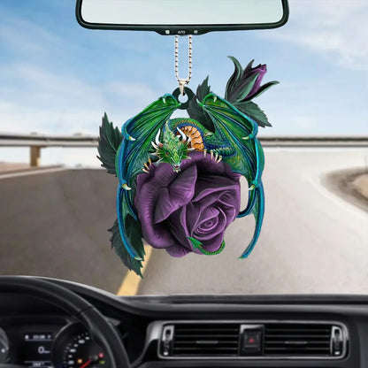Dragon On Purple Rose Car Hanging Ornament Dragon Acrylic Two Sides Tree Ornaments - Best gifts your whole family
