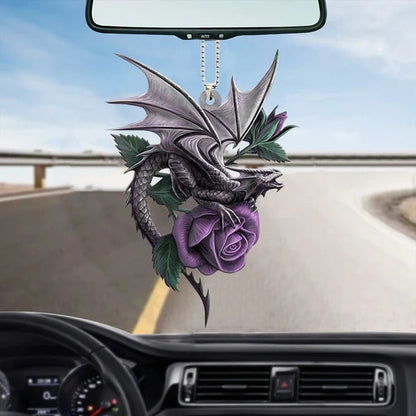 Dragon Ornaments Dragon In Purple Rose Car Hanging Ornament 2 Sides Godmerc - Best gifts your whole family