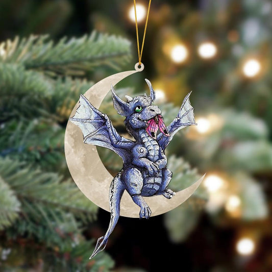 Dragon Sits On The Moon Hanging Ornament, Animal Christmas Ornaments - Best gifts your whole family