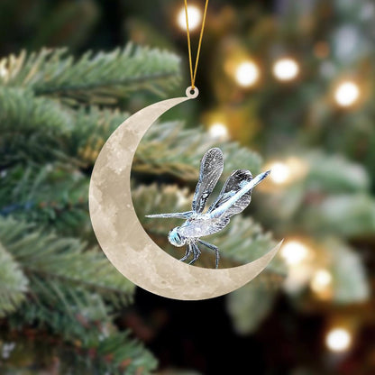 Dragonfly Sits On The Moon Hanging Ornament, Animal Christmas Ornaments - Best gifts your whole family