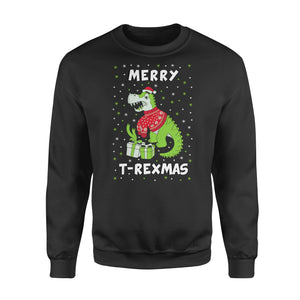 Merry T-rex Xmas - Ugly Christmas Dinosaur Funny Raptor Gift Sweatshirt Trex - Funny sweatshirt gifts christmas ugly sweater for men and women