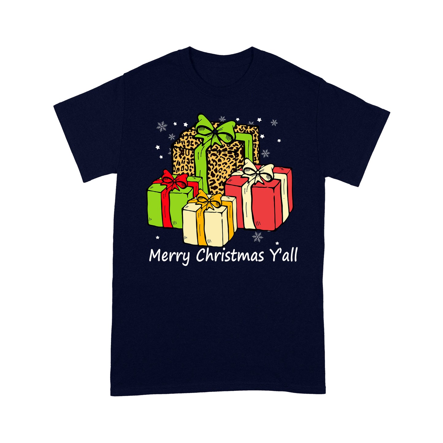 Frohe Weihnachten Y'all mit Weihnachten Leopard Leder Geschenk T-Shirt Geschenk für Weihnachten