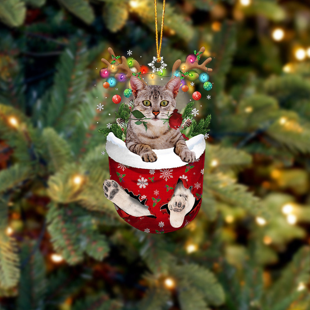 Egyptian Mau Cat In Snow Pocket Christmas Ornament - Best gifts your whole family