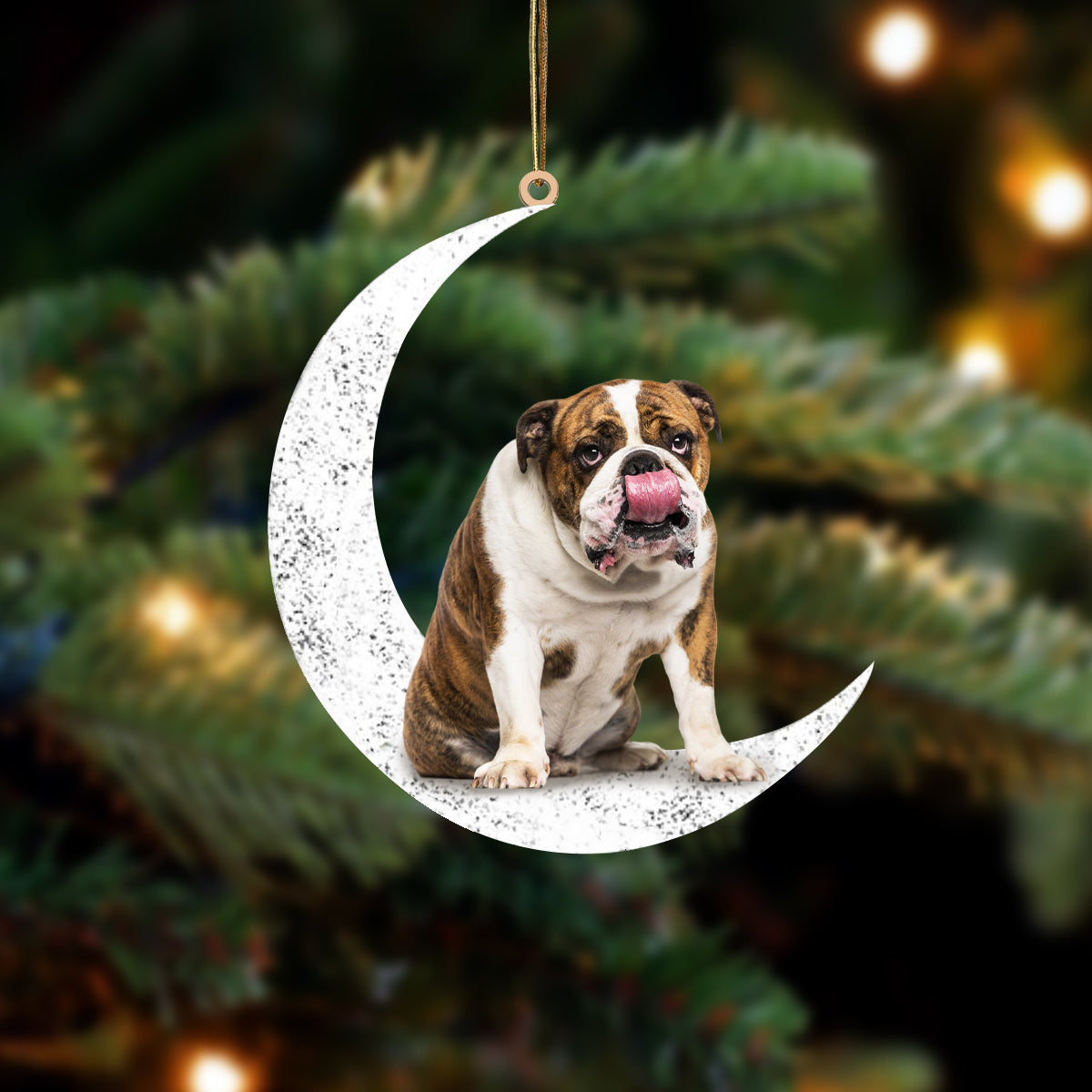 English Bulldog 2 Sit On The Moon Two Sided Ornament Dog Hanging Christmas Ornament - Best gifts your whole family