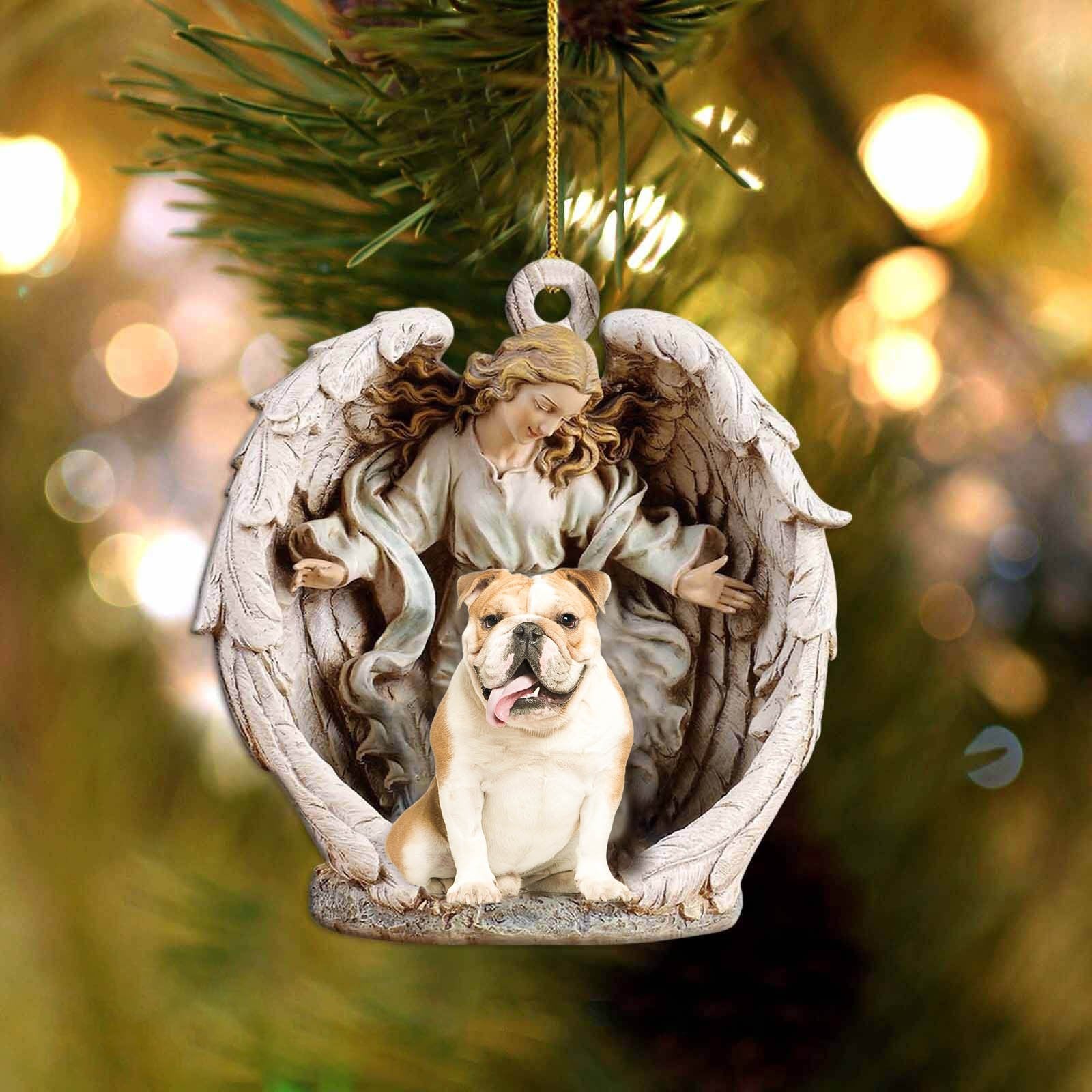 English Bulldog-Angel Hug Winter Love Two Sided Ornament - Best gifts your whole family