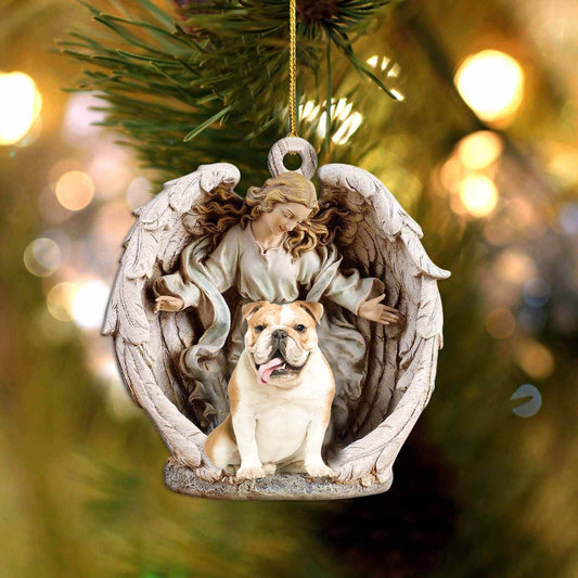 English Bulldog-Angel Hug Winter Love Two Sided Ornament - Best gifts your whole family