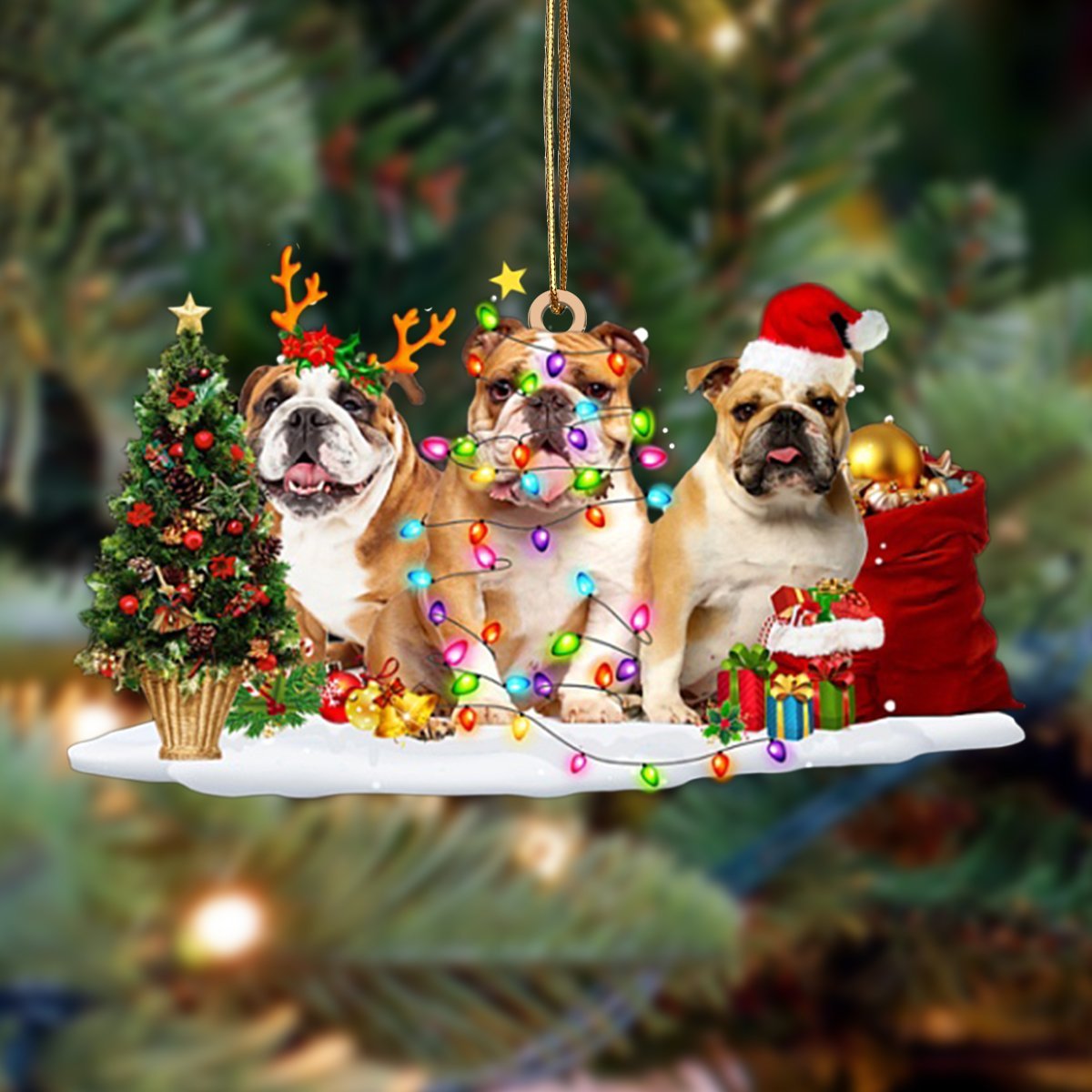 English Bulldog-Christmas Dog Friends Hanging Ornament - Best gifts your whole family