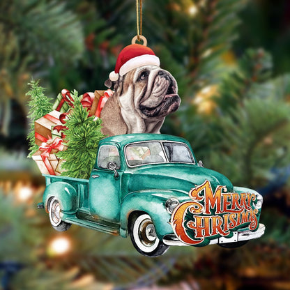 English Bulldog-Green Truck Hanging Ornament - Best gifts your whole family