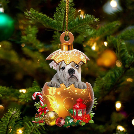English-Bulldog In Golden Egg Christmas Ornament - Best gifts your whole family