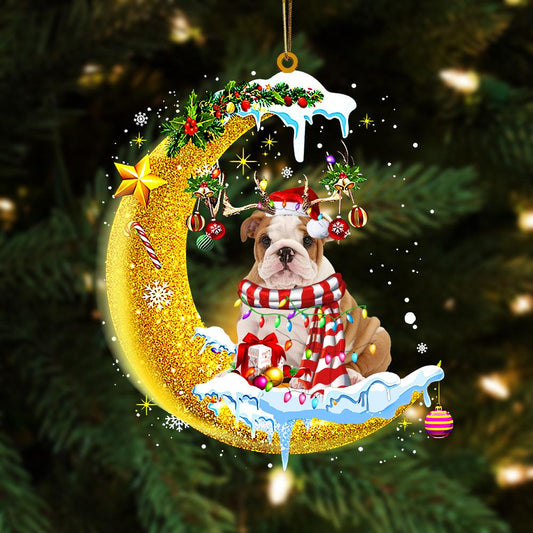 English Bulldog On The Moon Merry Christmas Hanging Ornament Dog Ornament, Car Ornament, Christmas Ornament - Best gifts your whole family
