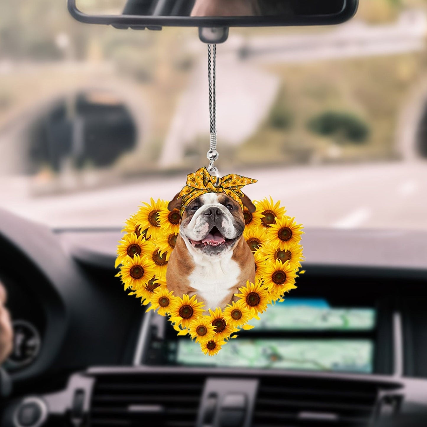 English Bulldog-Sunflower Heart Gift Car Ornament - Best gifts your whole family