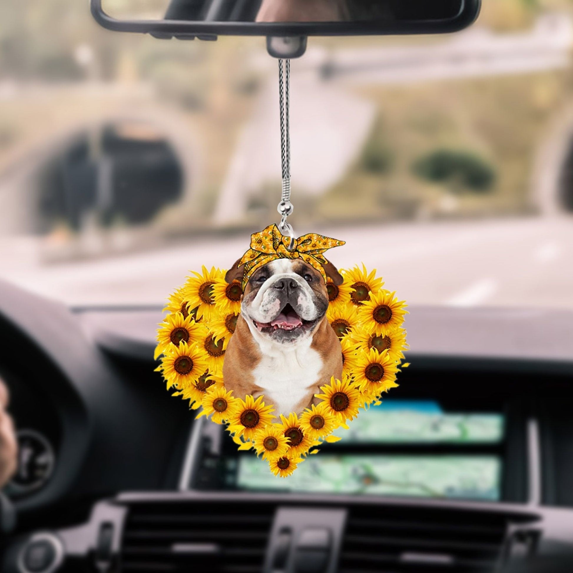 English Bulldog-Sunflower Heart Gift Car Ornament - Best gifts your whole family