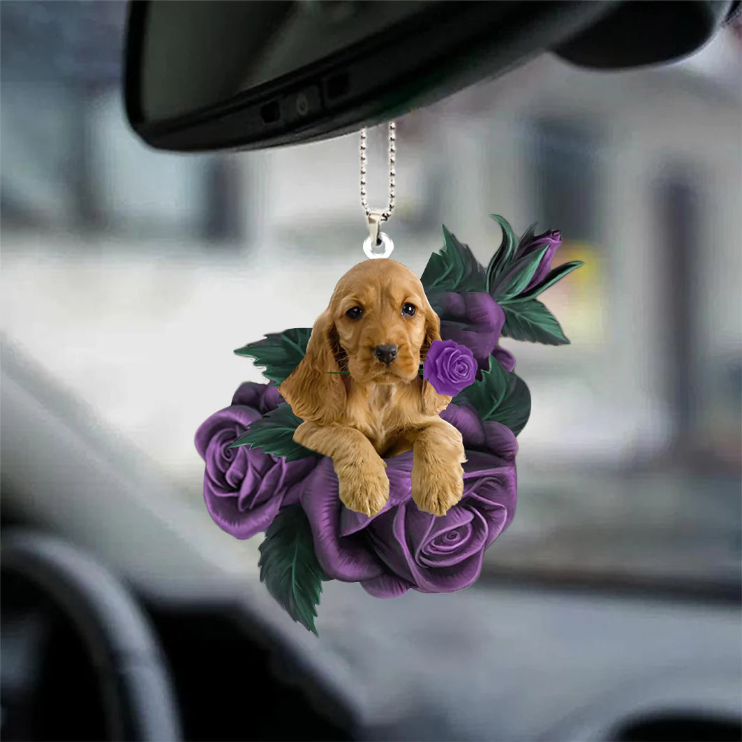 English Cocker Spaniel In Purple Rose Car Hanging Ornament - Best gifts your whole family