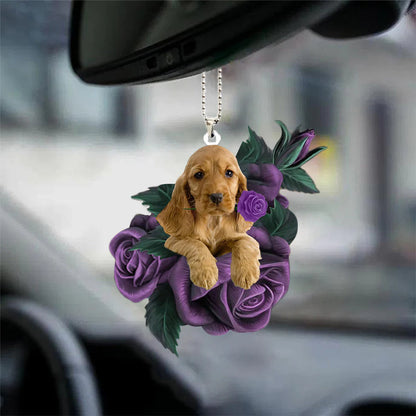 English Cocker Spaniel In Purple Rose Car Hanging Ornament - Best gifts your whole family