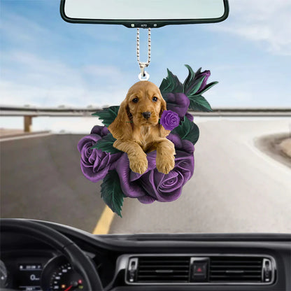 English Cocker Spaniel In Purple Rose Car Hanging Ornament - Best gifts your whole family