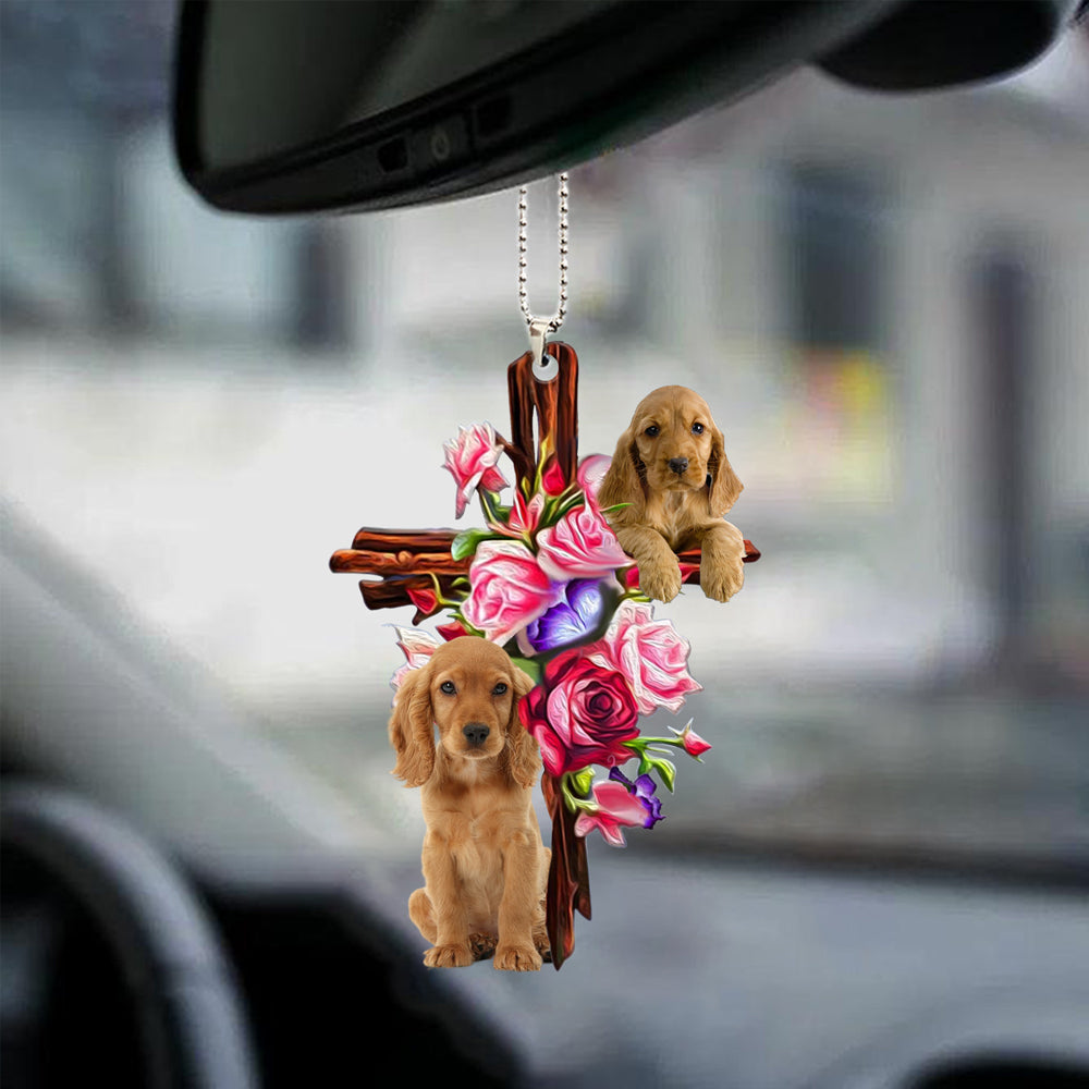 English Cocker Spaniel Roses And Jesus Car Interior Hanging Ornament Dog Ornaments For Auto Car Godmerc - Best gifts your whole family