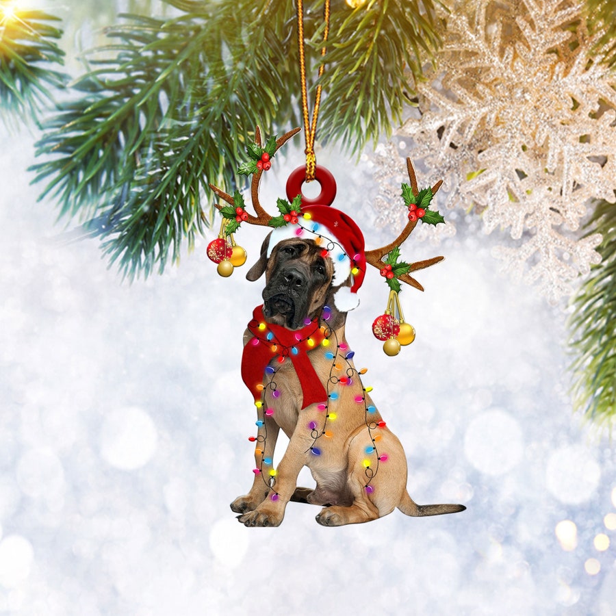 English Mastiff Christmas Reindeer Flat Ornament, Dog Lover Gifts, Christmas Tree Ornament, Home Decor Plastic Ornament - Best gifts your whole family