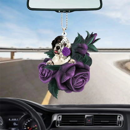 English Setter In Purple Rose Car Hanging Ornament - Best gifts your whole family