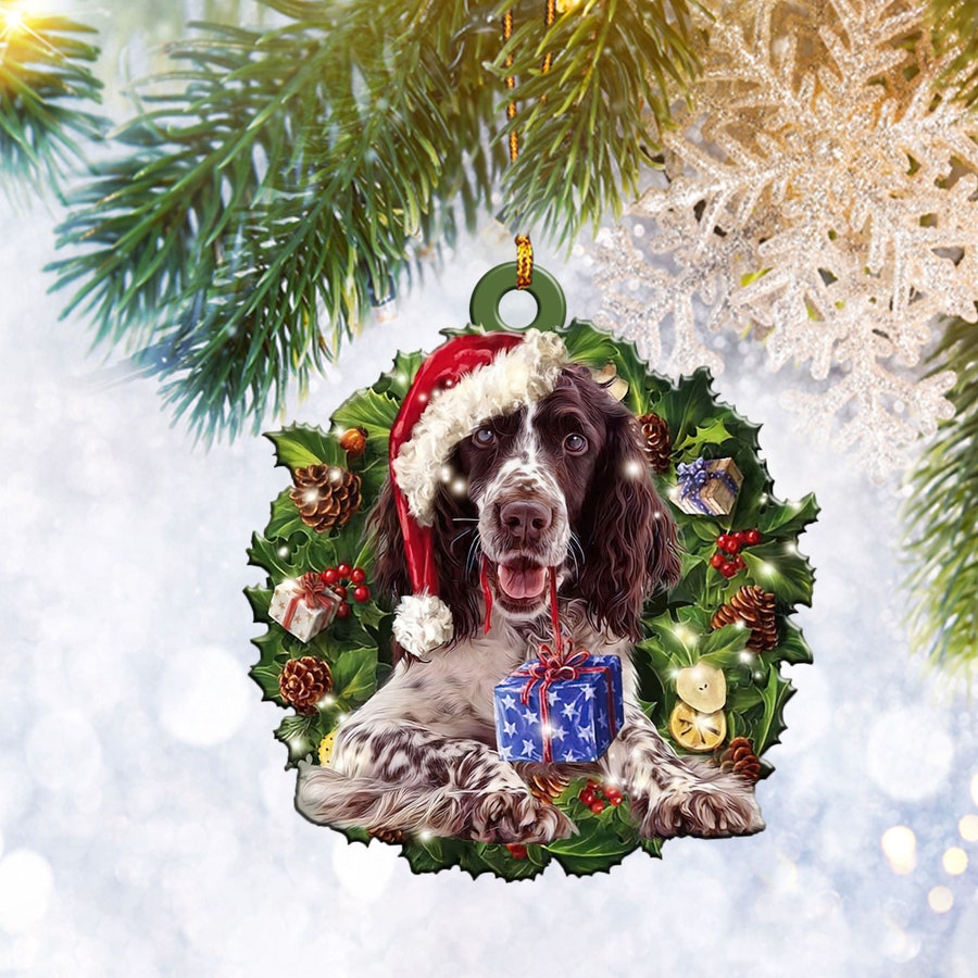 English Springer Spaniel Dog Christmas Wreath Flat 2D Ornament, Christmas Tree Ornament, Home Decor Plastic Ornament - Best gifts your whole family