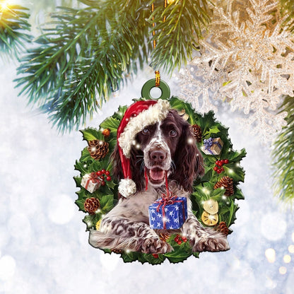 English Springer Spaniel Dog Christmas Wreath Flat 2D Ornament, Christmas Tree Ornament, Home Decor Plastic Ornament - Best gifts your whole family