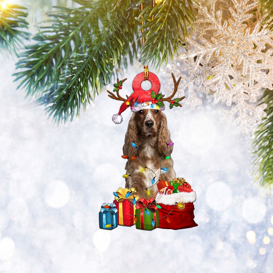 English Springer Spaniel Dog Reindeer Flat 2D Christmas Ornament, Christmas Tree Ornament, Home Decor Plastic Ornament - Best gifts your whole family