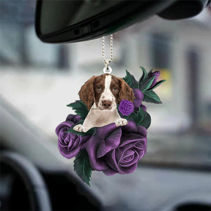 English Springer Spaniel In Purple Rose Car Hanging Ornament, Ornament Gift For New Car - Best gifts your whole family
