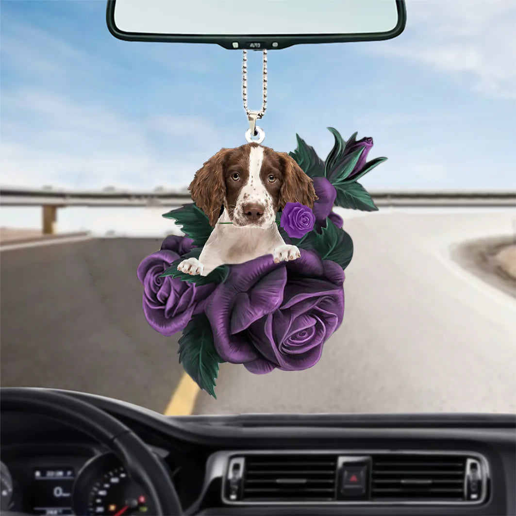 English Springer Spaniel In Purple Rose Car Hanging Ornament, Ornament Gift For New Car - Best gifts your whole family