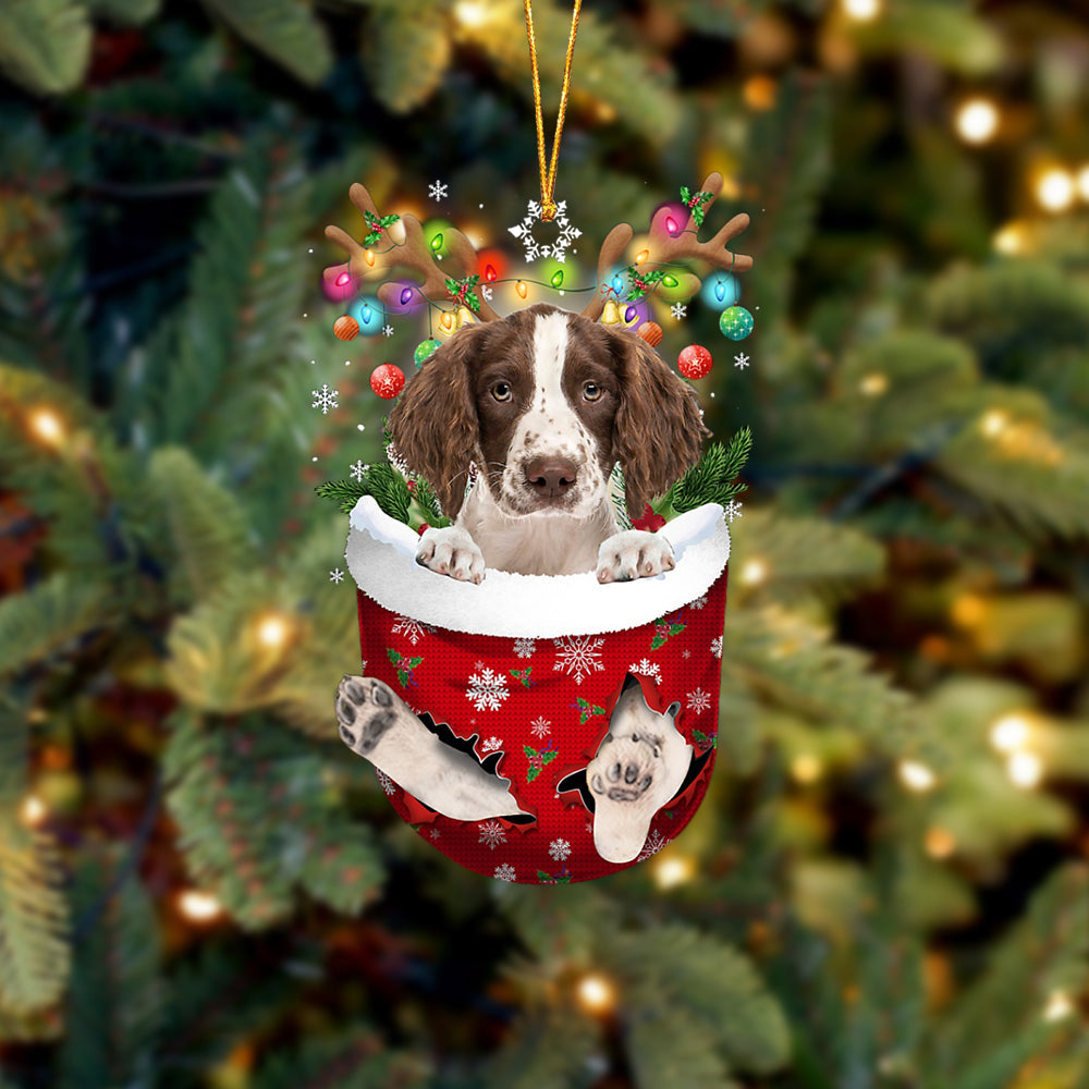 English Springer Spaniel In Snow Pocket Christmas Ornament Flat Acrylic Dog Ornament - Best gifts your whole family