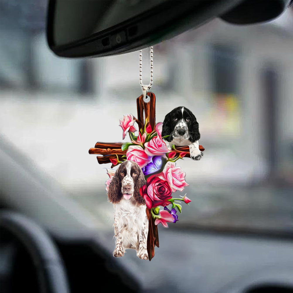 English Springer Spaniel Roses And Jesus Car Hanging Ornament Dog Ornaments Godmerc - Best gifts your whole family