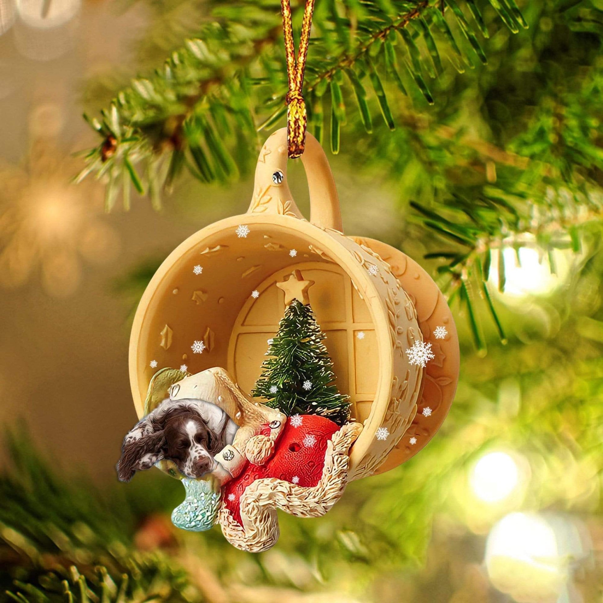English Springer Spaniel Sleeping In A Cup Christmas Ornament Dog Ornament, Car Ornament, Christmas Ornament - Best gifts your whole family
