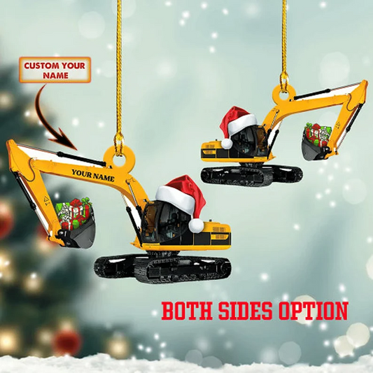 Excavator Santa Hat Christmas Personalized Ornament- Two Sided Ornament - Best gifts your whole family