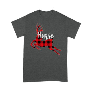 Christmas Reindeer Buffalo Plaid Nurse Funny Gift Tee Shirt Gift For Christmas