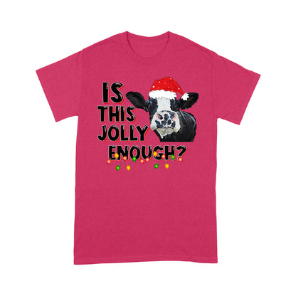 Funny Christmas Cow Santa Hat - Is This Jolly Enough Tee Shirt Gift For Christmas