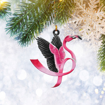 Flamingo Breast Cancer Awareness Pink Ribbon Flat 2D Ornament, Christmas Tree Ornament, Home Decor Plastic Ornament - Best gifts your whole family