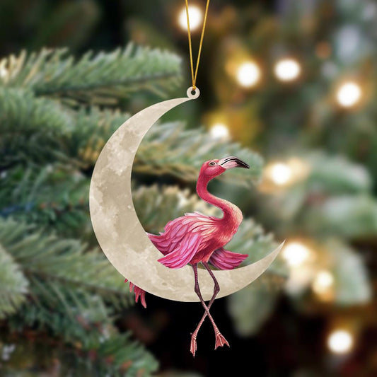 Flamingo Sits On The Moon Hanging Ornament, Animal Christmas Ornaments - Best gifts your whole family