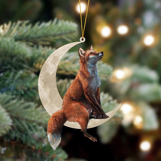 Fox Sits On The Moon Hanging Ornament, Animal Christmas Ornaments - Best gifts your whole family