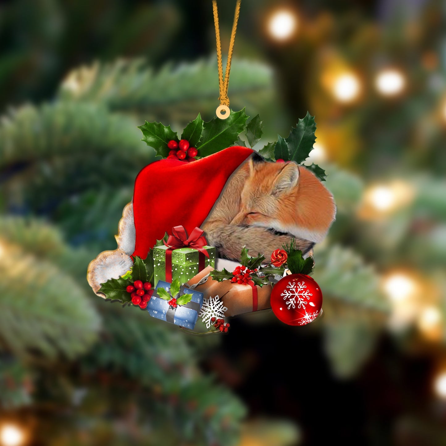 Fox-Sleeping In Hat Two Sides Ornament Dog Sleeping Ornament - Best gifts your whole family